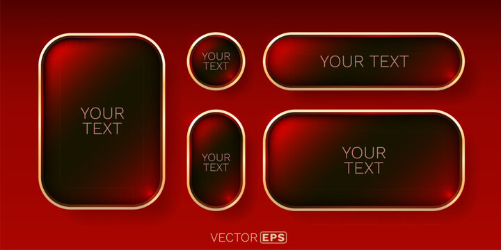 Glossy red and gold empty frames and buttons set.