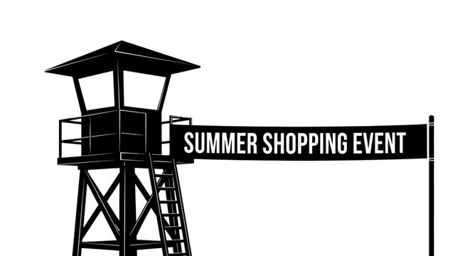 Black silhouette of a watchtower with a sign.