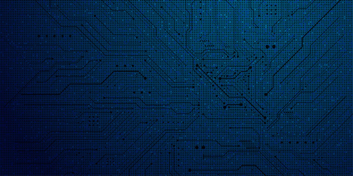 Blue circuit board texture with electronic lines. technology background for data and network concepts.