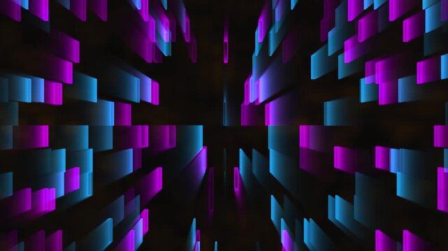 Abstract glowing blocks with vibrant 3D technology background