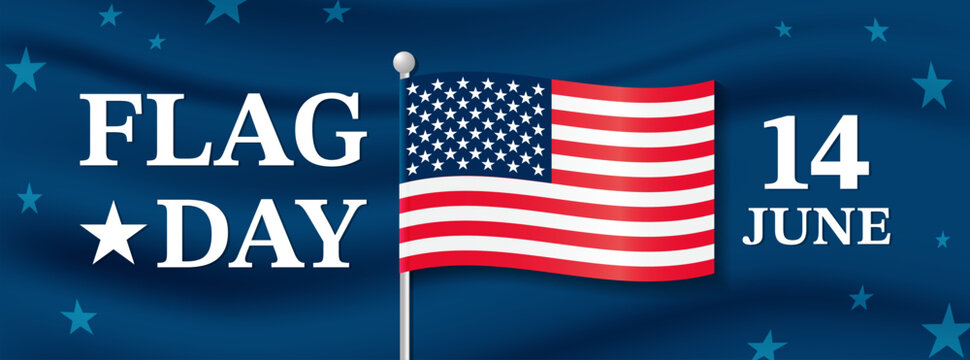 Flag Day - June 14 banner vector illustration. Flag of the United States on silk textured