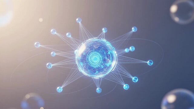 Pulsating Blue Energy Sphere Surrounded by Bubbles