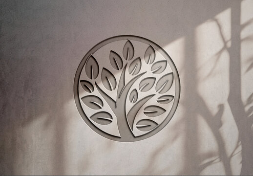 Engraved Logo Effect in Concrete Stone With Shadows Mockup