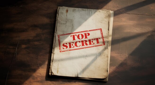 old book with top secret stamp on transparent background document archive confidential photo high contrast weathered worn paper red text seal historical