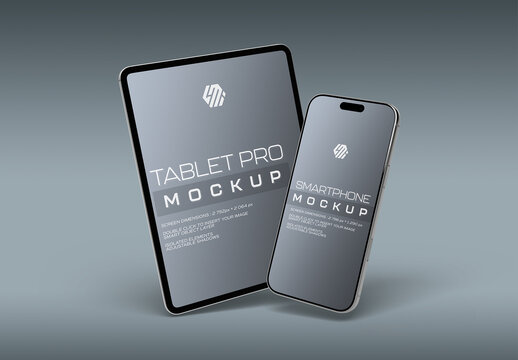Modern Smartphone and Tablet Mockup On Grey Background