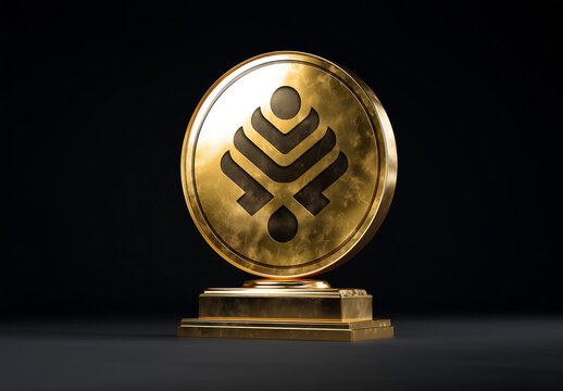 Golden Trophy Logo Mockup On Black Background