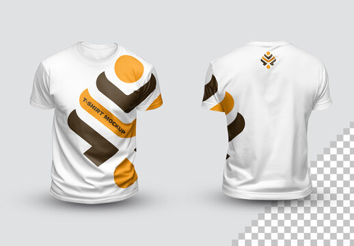 Front And Back Views Of Two Isolated T-shirts Mockup

