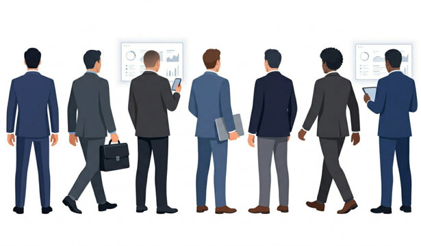 Businessman back view illustration set in office attire for website landing pages and corporate banners vector design