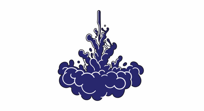 Abstract dark blue liquid eruption with white outline and highlights