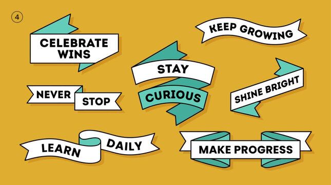 A vibrant collection of motivational banners with inspirational quotes for a positive mindset and personal growth journey