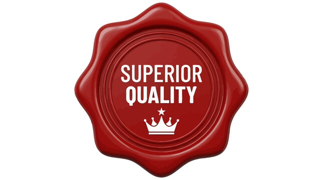 Elegant red wax seal graphic with 'Superior Quality' text and a regal crown, signifying premium product excellence and guaranteed high standards for certification and branding