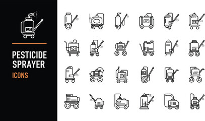 Fototapeta premium Pesticide Sprayer Line Icons Collection for Agriculture Farming Pest Control Chemical Equipment Vector Illustration
