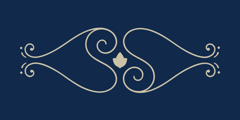 Vintage Symmetrical Gold Swirl Flourish Ornament Divider on Dark Blue Background © Dumai777