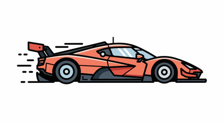 Obraz premium A stylized, orange sports car with a large rear wing streaks across a white background