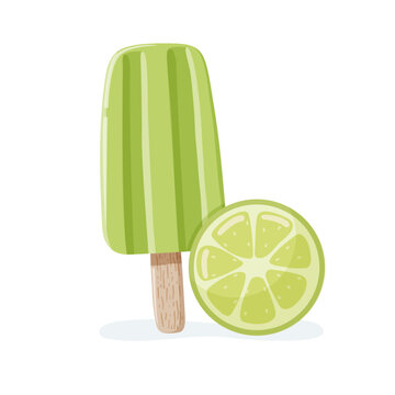 Refreshing green lime ice pop isolated vector illustration