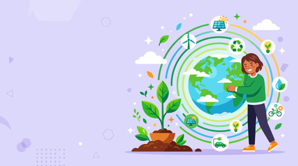Naklejka premium Illustration of a woman nurturing the Earth and plants.