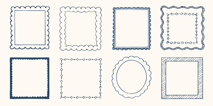 eight hand drawn frames with various decorative borders collection designs sketchy style