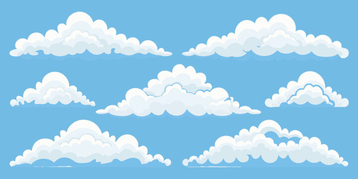 cartoon clouds in blue sky background vector illustration scenic weather atmosphere puffy