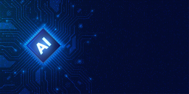 Artificial intelligence chip on blue digital circuit board background for future technology concept.