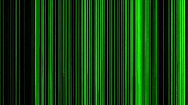 Bright green digital code falls in vertical columns against a deep black background. Detailed scanline texture and sharp pixel edges create a high-tech, immersive aesthetic.