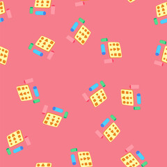 Fototapeta premium pattern building stacking toy cartoon. blocks shapes, toddler preschool, learning motor building stacking toy sign. seamless vector illustration