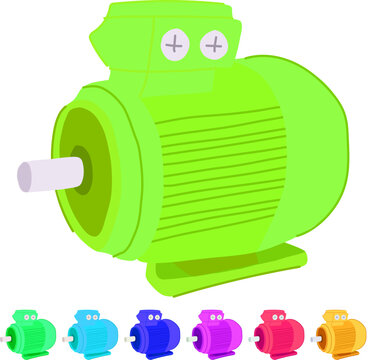 commutator electric motor cartoon. rotor windings, magnetic dc, ac horsepower commutator electric motor sign vector