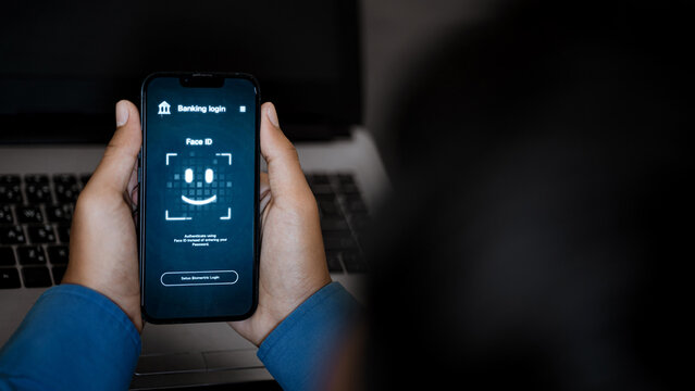 Banking Login Face ID Biometric Authentication Smartphone App Secure Mobile Banking Fintech Security Concept