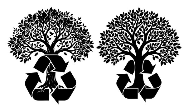 Recycling Symbol Tree Nature Conservation Vector Illustration Set