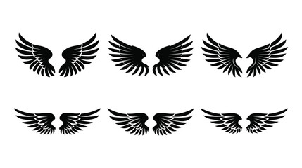 Naklejka premium Wing icon set featuring various black silhouette designs on white background