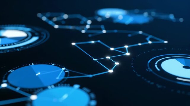 Futuristic abstract illustration of data visualization in blue, with circles and connecting lines