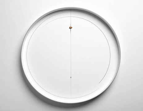 Minimalist white circular clock with a single pendulum