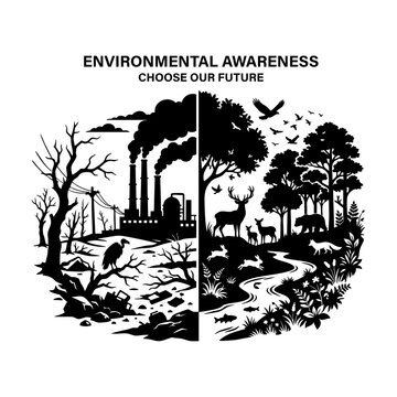 Environmental Awareness Concept Showing Pollution and Healthy Ecosystem Vector Illustration