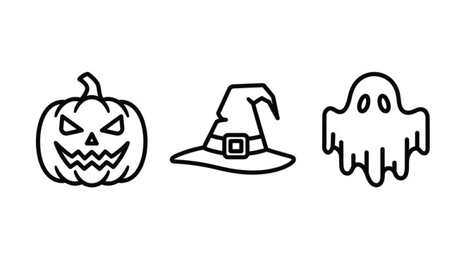 halloween icons set line art pumpkin witch
