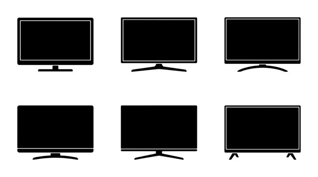Collection of six different modern television screens and monitors with stands Vector