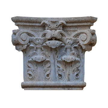 elements of architectural decorations of buildings, ancient arches and columns, pommel and patterns, on the streets in Catalonia, public places.