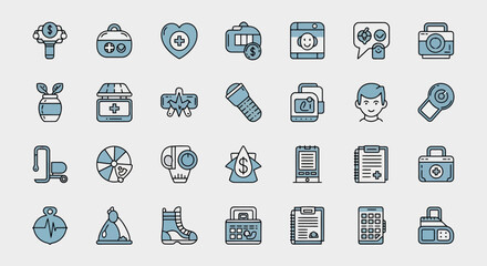 Fototapeta premium Set of medical healthcare and emergency line icons vector illustration.