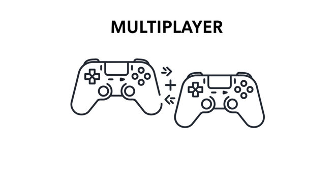 Multiplayer gaming concept with two game controllers and connection symbols.