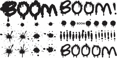 black spray paint splatter elements on white background grunge drips dots lines © Tarun