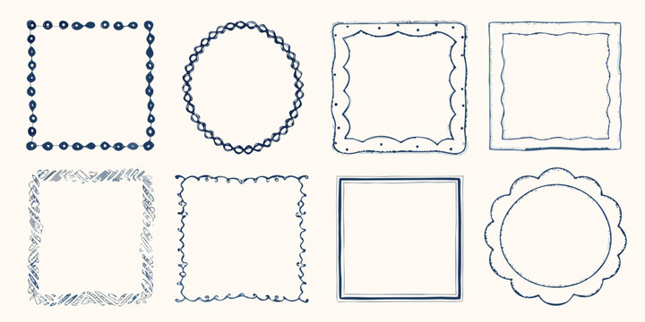 eight hand drawn frames with various decorative borders collection shapes sketchy style