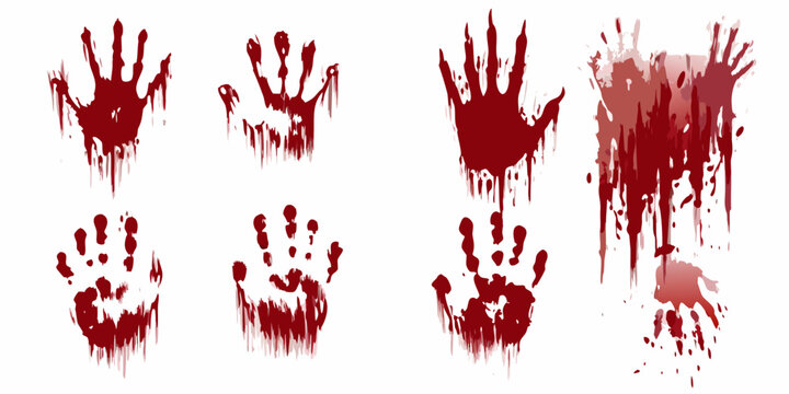 bloody handprints on white background blood drips red stains marks imprints hands