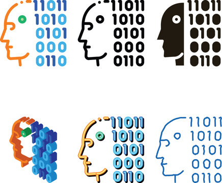 robot binary code multipack icon vector. robot binary code sign. color contour symbol