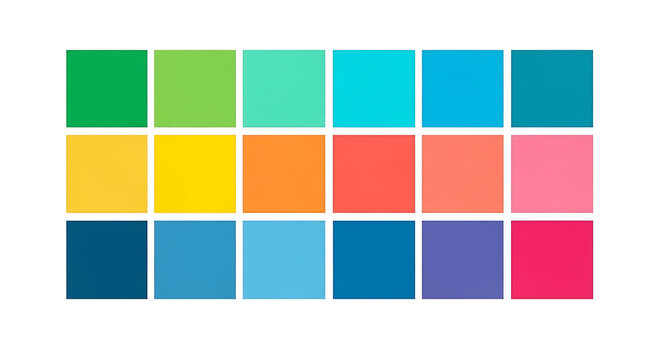 Abstract grid of square color samples in various bright and saturated hues with saturated spectrum abstract collection composition background