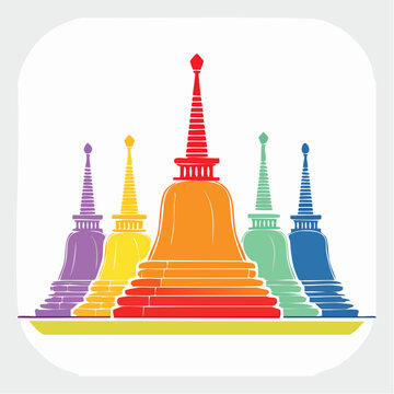 Colorful Buddhist Stupas in a Row