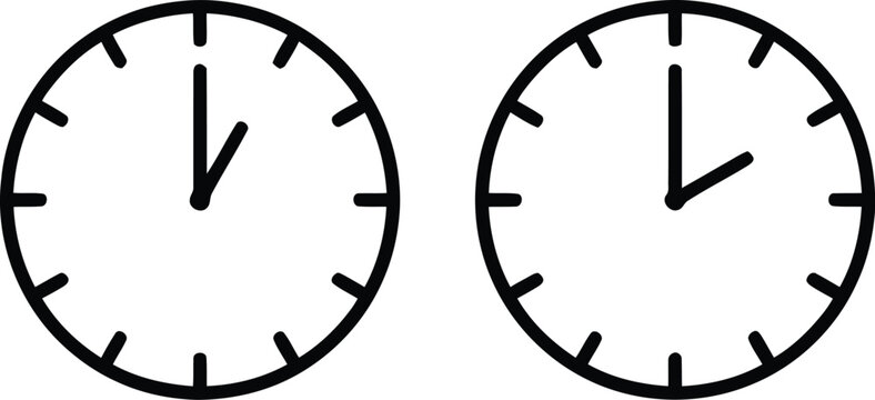 Clock icon set, Time symbol set, Time and Clock icons set in thin line style..