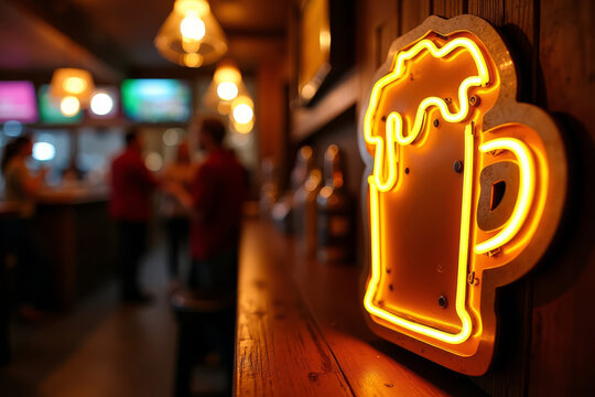 Craft beer mug sign. Bar drink branding. Brewery logo. Nightlife beverage signage. Pub concept neon