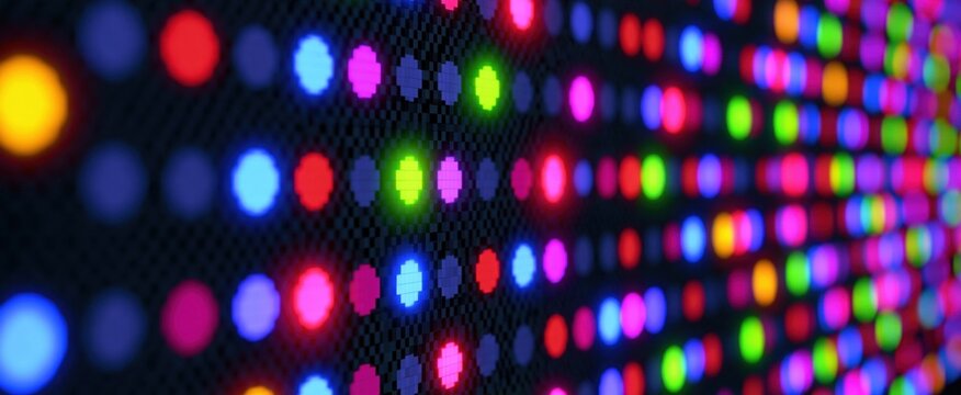 Experience nostalgia with a vibrant digital screen of glowing pixelated circles in retro arcade gaming style