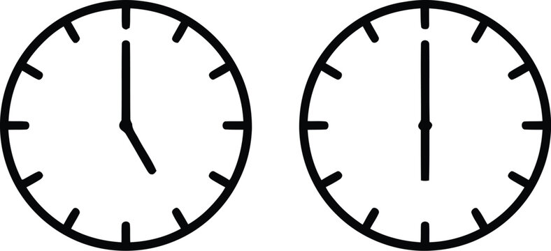 Clock icon set, Time symbol set, Time and Clock icons set in thin line style..