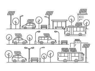 Naklejka premium Sustainable Urban Transportation System Design Featuring Solar Powered Vehicles and CAD Engineering Technology Concept