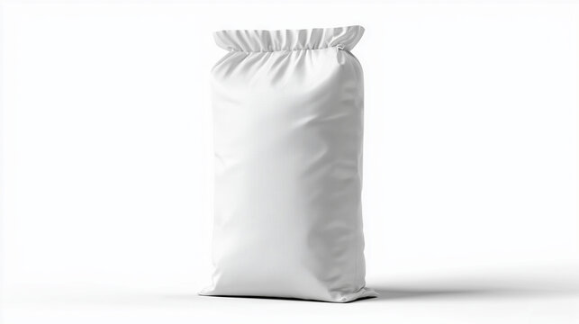 White woven polypropylene sack for flour, sugar, or agricultural products, isolated on transparent background	