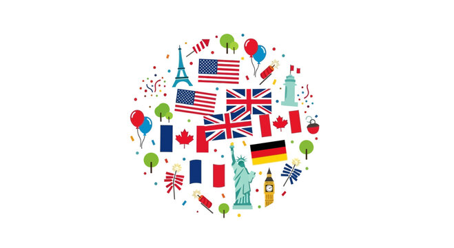 Colorful Collection of International Flags in Circular Arrangement.